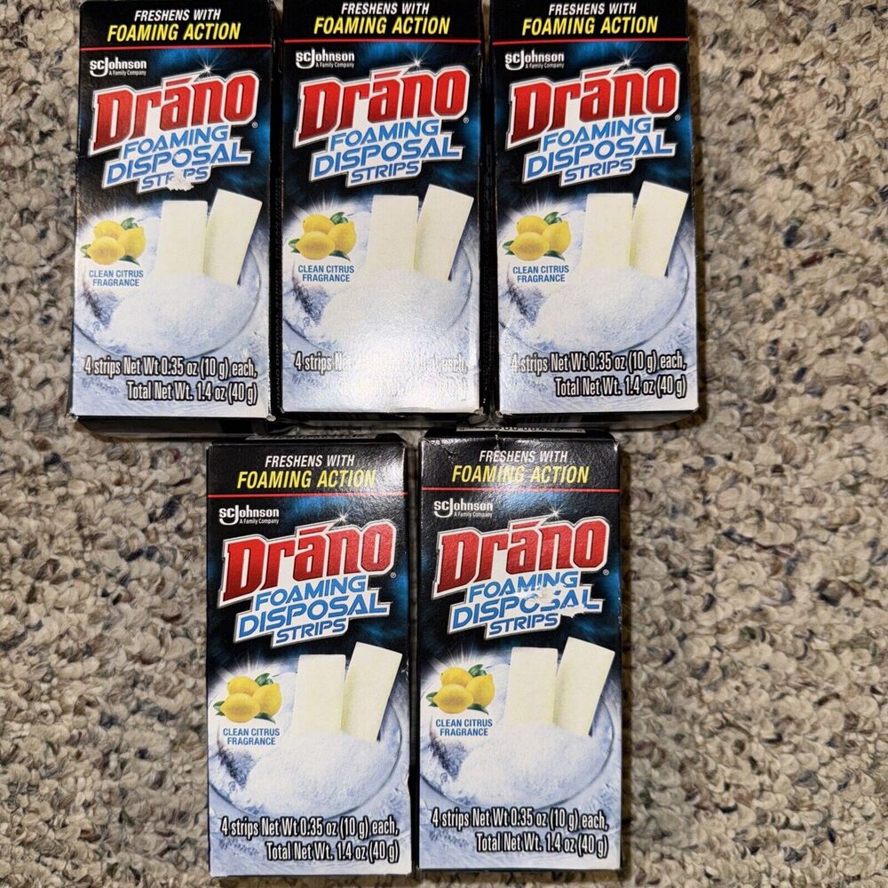 5 DRANO Foaming Disposal‎ Strips (5) Count Clean Citrus Fragrance Freshens.